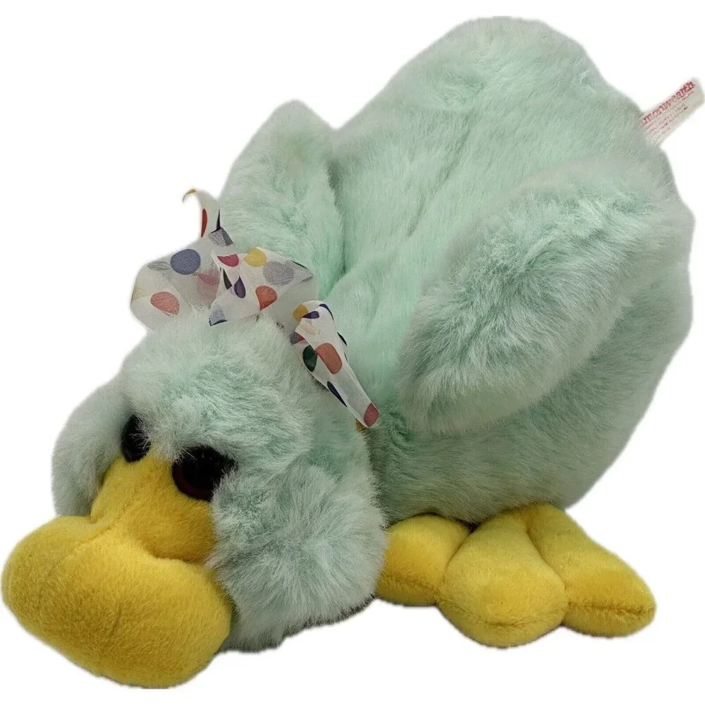 Vtg Commonwealth Duck Platypus Stuffed Animal Plush Polka Dot Bow Green RARE '93